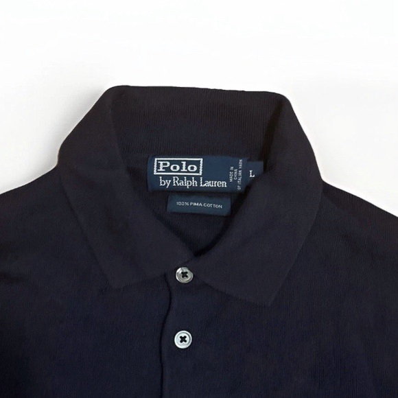 Polo Ralph Lauren Navy 100% Pima Cotton Collared Long Sleeve Sweater Men’s Large - Picture 3 of 4
